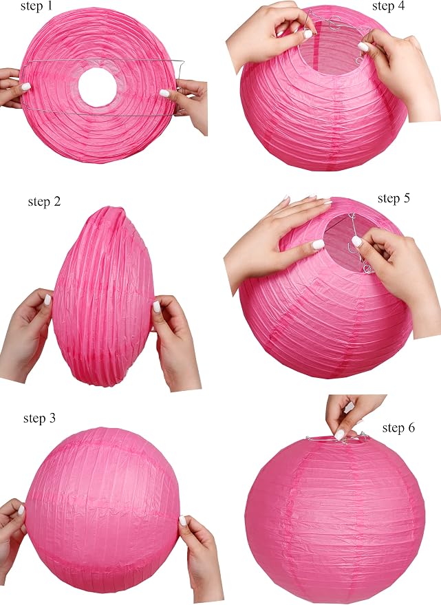 Pack Of 6 Round Paper Lanterns Lamp Wedding Birthday Party Decoration (Hot Pink, 18"/45CM)