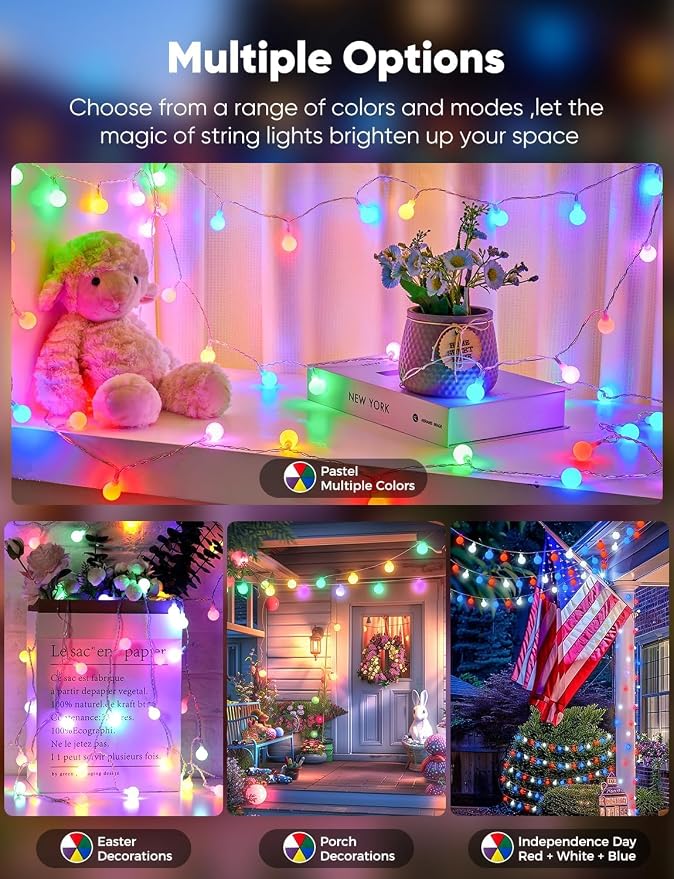 Minetom Color Changing Globe String Lights, 33 Feet 100 Led Fairy Lights Plug in with Timer Remote, Christmas Lights for Camping Dorm Party Wedding Indoor Outdoor Decoration (16Color + Multicolor)