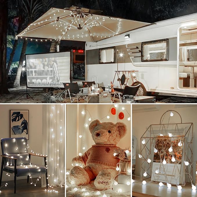 Globe String Lights Battery Operated - 21 Feet 60 Led Twinkle Fairy Lights, 8 Modes with Remote Mini Globe Lights for Indoor Outdoor Bedroom Party Wedding Garden Christmas Tree Decor, Pure White