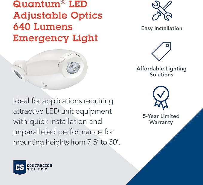 Lithonia Lighting Quantum Emergency Light, 2 Aimable Lamp Heads, 120/277V | Ceiling or Wall Mount, White Thermoplastic, Contemporary Commercial LED Emergency Lights w/ 120/277V Dual Voltage (ELM4L)