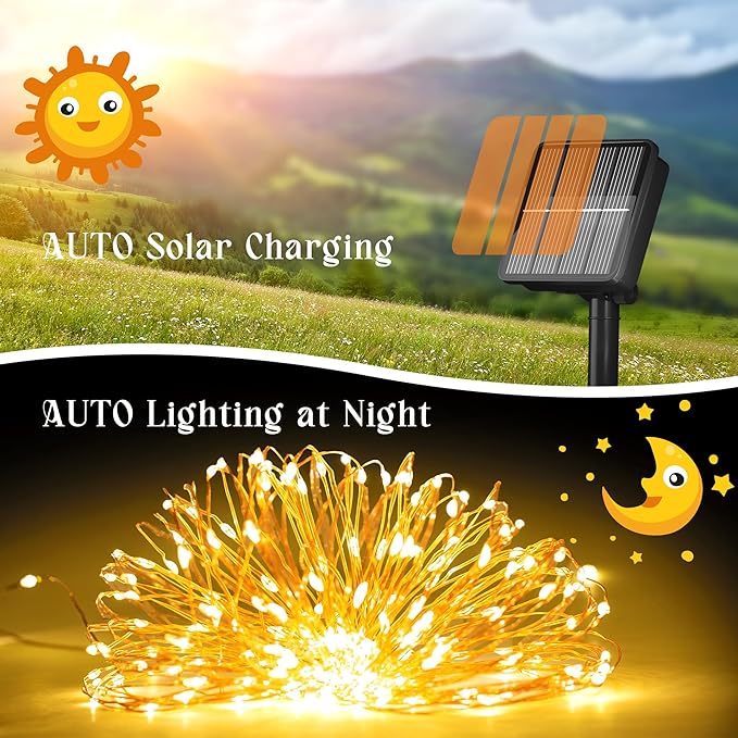 200 LED 72Ft Solar String Lights for Outside, Solar Fairy Lights for Outside Waterproof with 8 Modes, Twinkle Light for Patio Tree Christmas Party Wedding Decor(Warm White)