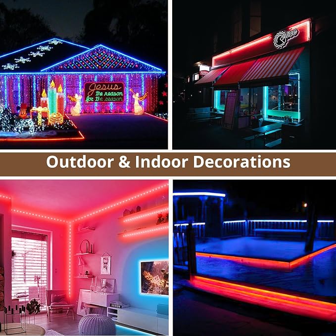33ft Red LED Strip Light Waterproof | Flexible flat design. Connectable. 50,000hr lifespan. Ideal for home, garden, patio, party, Christmas decoration