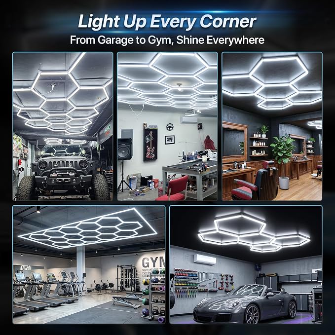 HYPERLITE Gen II Hexagon Garage Lights: 245W 24500LM 8 Grids Hexagon Led Light, 6500K Ultra Bright Honeycomb Hex Lights, Durable Design for Garage, Shop, Basement, Barber, Homegym