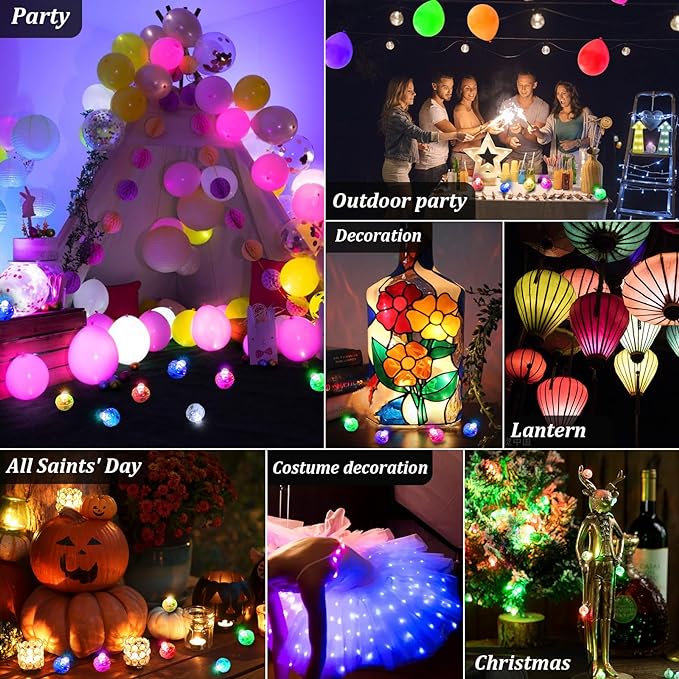 AIKEI 100pcs LED Balloon Lights, Mini Round Balls Lights,Waterproof Tiny Party Lamps for Balloon Paper Lantern Easter Eggs Decor Halloween Christmas Birthday Party Wedding Decoration Cool White