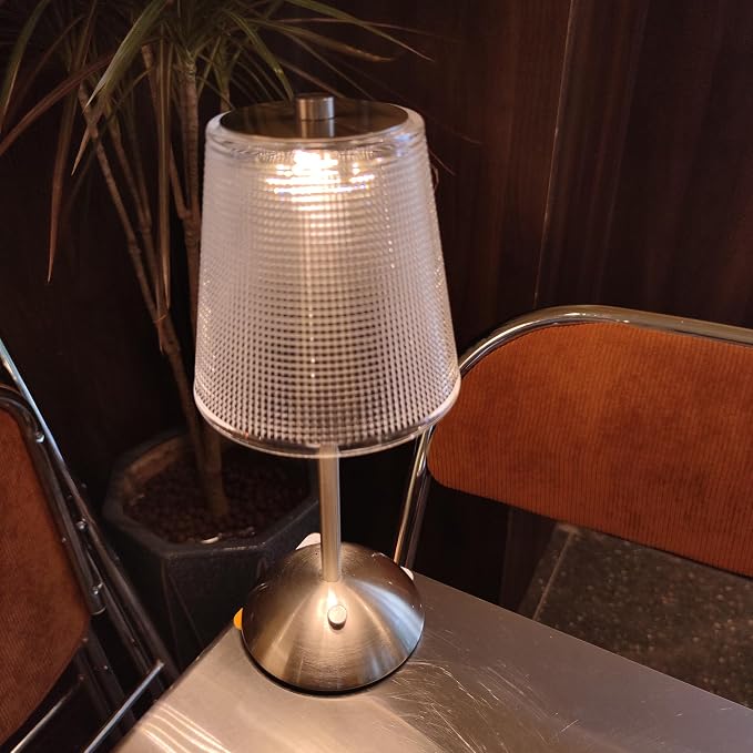 Cordless Rechargeable Metal Table Lamp, Cube Shade, Nickel | 4000mAh Battery Operated, 3 Color Modes, Dimmable LED Touch Beside Ambient Light, Portable for Bedroom Restaurant Outdoor