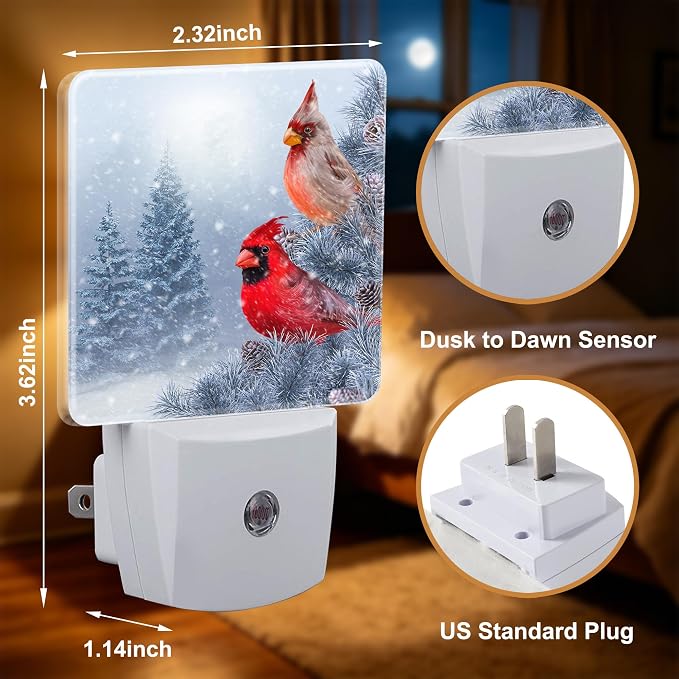 Night Lights Plug into Wall, Cardinal Night Light with Dusk to Dawn Smart Sensor for Bedroom Bathroom Hallway Kitchen, Led Nightlights for Boys Girls Women Men