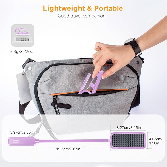 Gritin 9 LED Rechargeable Book Light for Reading in Bed | Eye Caring 3 Color Temps,Stepless Dimming Brightness,80 Hrs Runtime Small Lightweight Clip On Book Reading Light-Purple