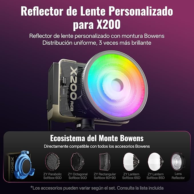 ZHIYUN MOLUS X200 RGB Combo 200W Video Light [Official] Handheld Professional Photography Lighting Portable Continuous Output Lighting Bowens Mount 2500K~10000K CRI≥95 TLCI≥97 Only 830g （No Battery）