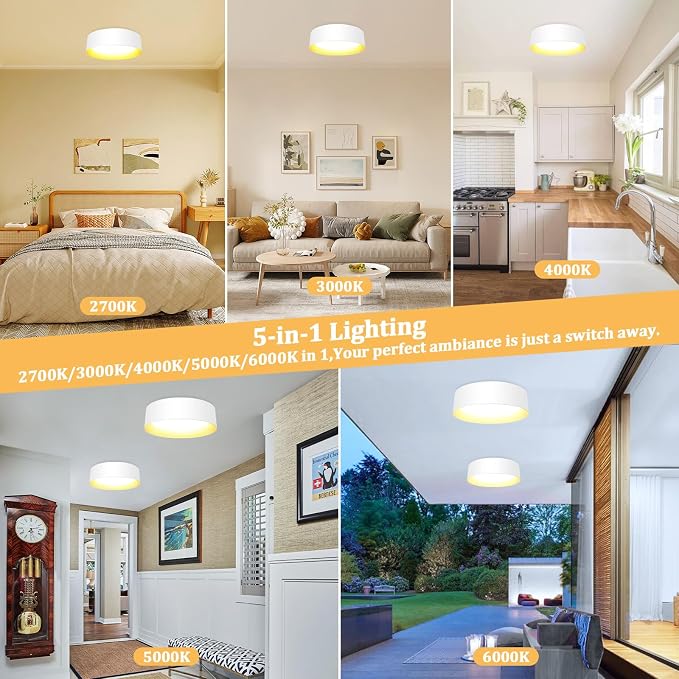 Flush Mount Ceiling Light, 13in Modern Ceiling Light 5 Color Temperature | 25W Bathroom Ceiling Light Fixture, 2600LM Dimmable LED Flush Mount Light for Bedroom, Hallway, Kitchen, White & Gold, 2-Pack