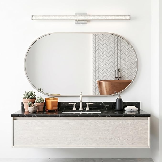 URSOLA 48" Modern LED Bathroom Light Fixtures, Chrome 3CCT Dimmable Bathroom Vanity Light Over Mirror, Bathroom Vanity Bath Bar Lights with Crystal Acrylic Shade