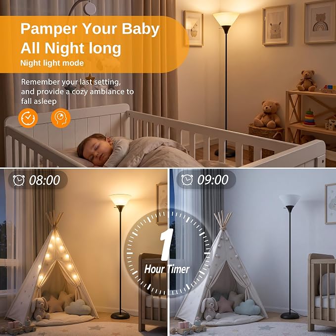 Coucrek Floor Lamp for Living Room, Torchiere Standing Light | Remote Control Stepless Dimmable Brightness & Color Temperature, 9W LED Bulb Included, Tall Lamp for Bedroom, Office, Dorm