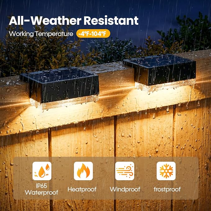 JOFIOS Solar Deck Lights, 3 Color Modes,Waterproof,Black, 8 Pack | 3 Color Modes, IP65 Waterproof,Solar Lights for Deck,Fence,Step,Patio,Backyard Decor