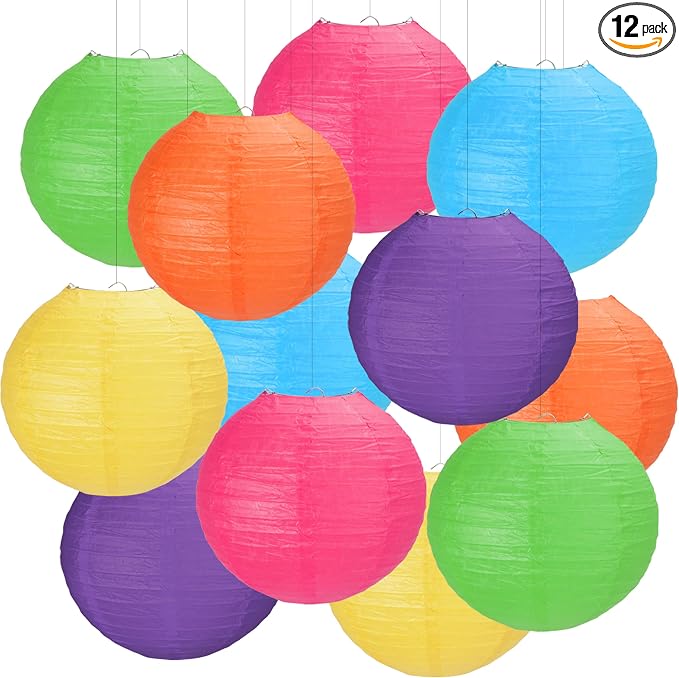 Qenk 12 Pcs Colorful Paper Lanterns, 10" Hanging Paper Lanterns for party | Paper Lanterns Party Decorations for Classroom Party Wedding Birthday Valentine's Day