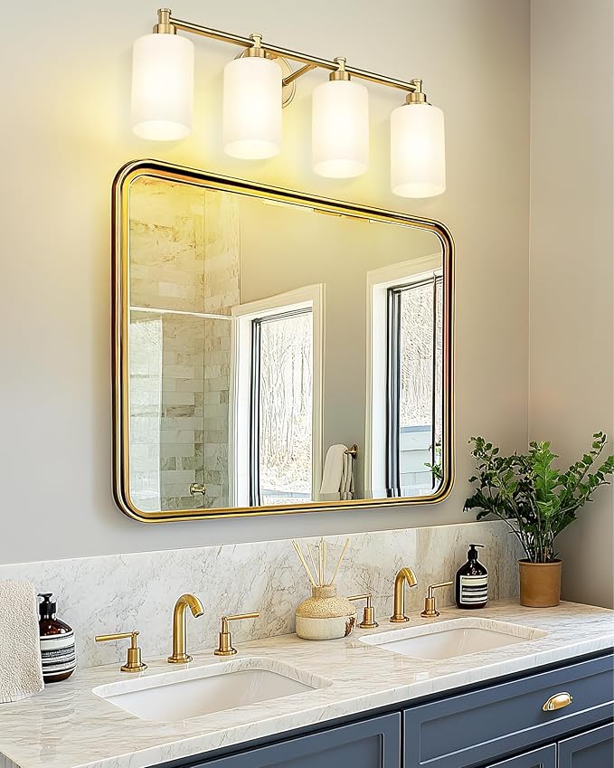 FEMILA 25" Brushed Gold Bathroom Light Fixtures, 4 Light Vanity Light Fixture, Bathroom Lighting with Milk White Glass, 4FYC56B-4W BG-MG