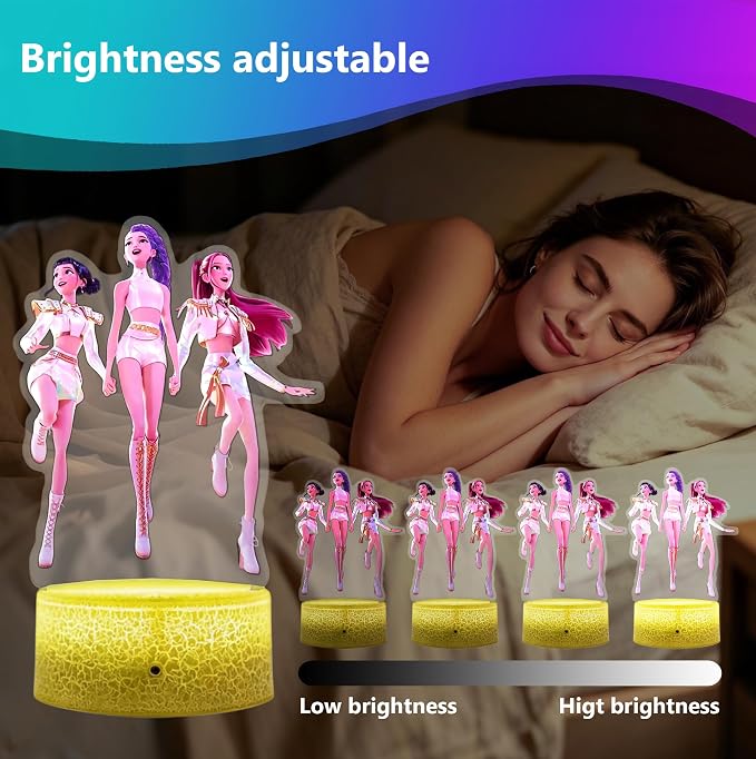 Cartoon Night Light, Korea Pop 3D Illusion Lamp with 16 Colors Changing, Timer Function, 4 Flash Modes and Dimmable, Room Decoration, Holiday Xmas Gifts