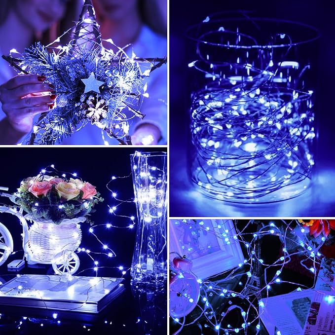 kolpop 5 Pack Fairy Lights Battery Operated with Timer, 50 LED Mini String Light Battery Powered, Blue Tiny Lights for Indoor Wedding Decorations