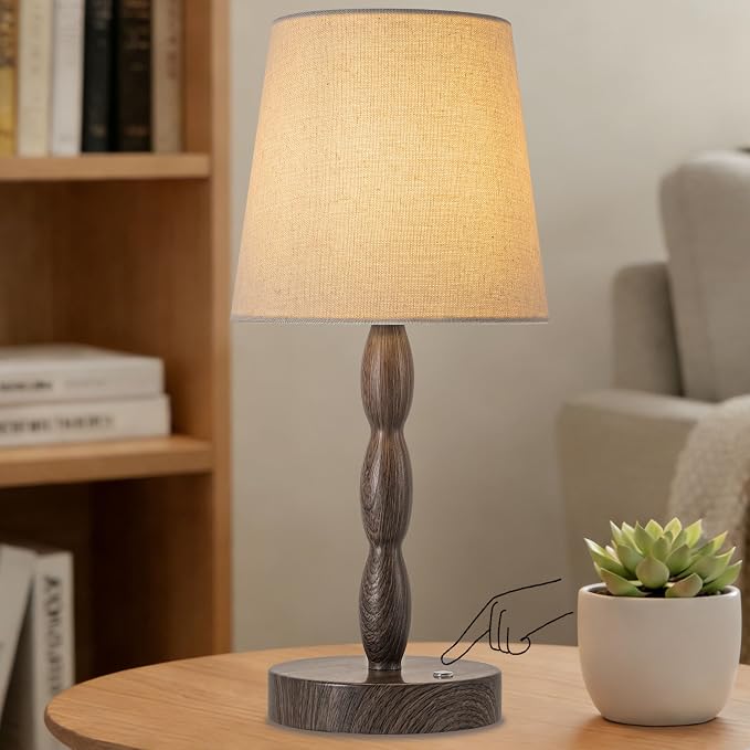 Rechargeable Cordless Table Lamp, 5000mAh Battery Powered Touch Desk Lamp, 3-Level & Stepless Dimmable Night Light, Portable Bedside Lamp for Bedroom, Outdoor, Bulb Included, Walnut Grain