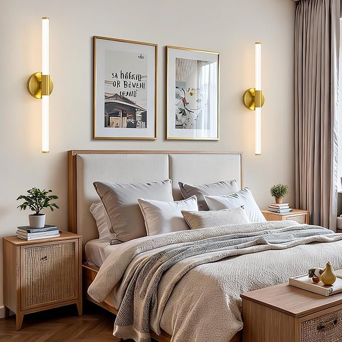 LED Bathroom Light Fixtures, Gold Vanity Lights for Bathroom, 360° Full Lighting Dimmable LED 23 inch Vanity Light Bar Over Mirror, Hardwired Modern Wall Sconce Warm White for Bedroom Living Room