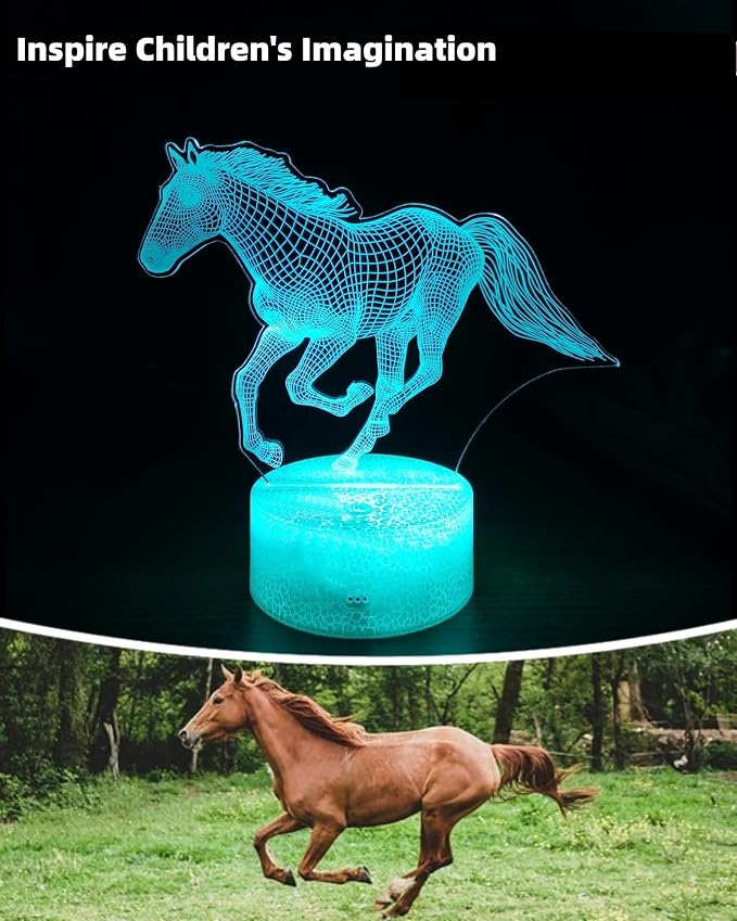 Horse 3D Illusion Night Light, 2 Patterns, Girl Gift Lamp | 16 Colors Changing, Dimmable, Touch & Remote Control, Room Bedroom Decor, Birthday Christmas Toy Stuff for Kid Teenage