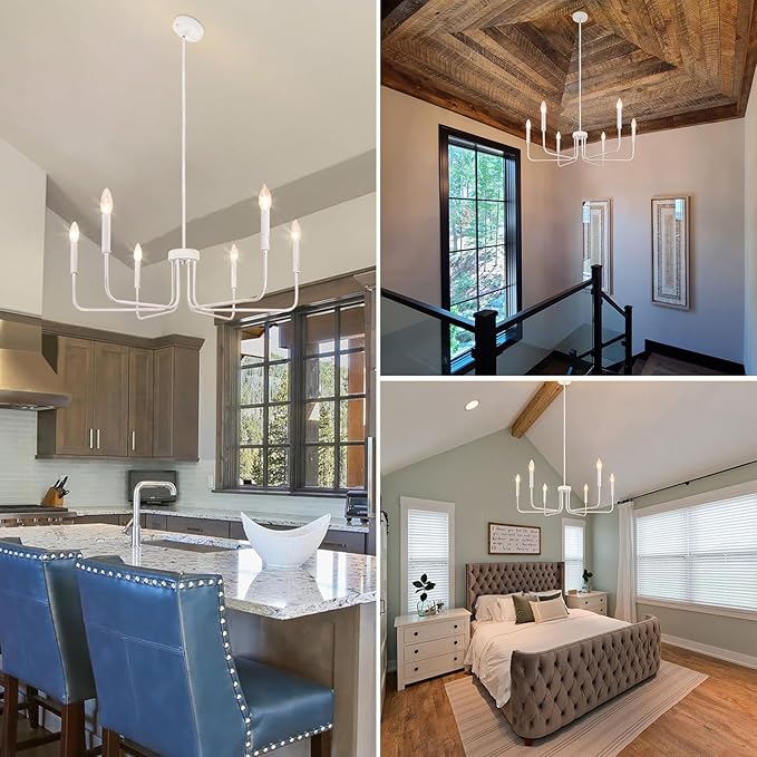French Country Chandelier, 6-Light Antique White Farmhouse Chandelier for Dining Room Lighting Fixtures Hanging, Industrial Modern Chandelier for Bedroom Foyer Kitchen Living Room Entryway
