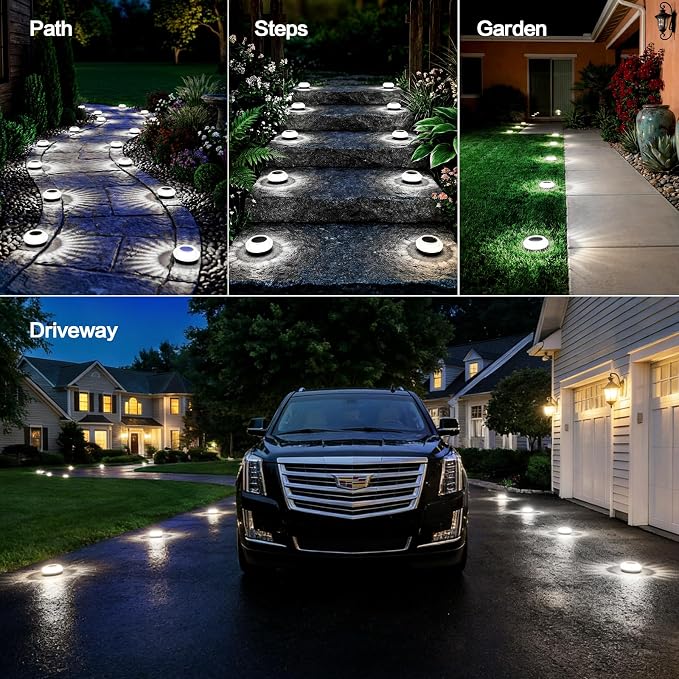 Solar Ground Lights Outdoor, 2 Pack Solar Powered Pathway Lights IP67 Waterproof Anti Glare Diamond Solar Garden Lights Landscape Lighting for Patio Yard Deck Walkway, Cold White