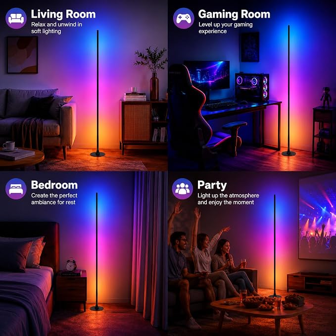 sylvwin Corner Floor Lamp,Smart Ambient Light for Gaming Room | Remote & App Control,16 Million Colors & 100+ Scene Modes, Music Sync ,RGB Color Changing Floor Lamp for Living Room