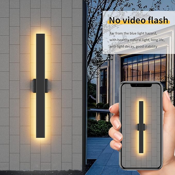 Aipsun 2 Packs Outdoor Wall Sconce, 3000K 4000K 6000K, 31.5in Modern Black Exterior Light, Long LED Linear Wall Light Outside Lighting for Entrance, Hallway, Garage, Porch(3CCT)