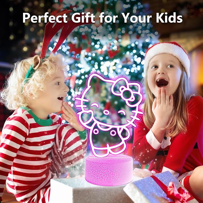 Cute Night Light for Kids - Anime Charater Kitty Cat Decor Lamp with 16 Colors Change, Remote, Dim Control, 3D Illusion LED Night Lights for Kids Gifts Party Birthday Decoration