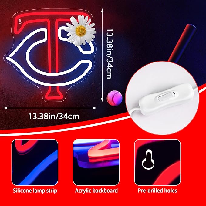 Baseball Neon Sign for Wall Decor Baseball LED Light Up Sign Baseball Wall Decor Sports Neon Lights for Club Bedroom Man Cave Bar Sports Gifts for Men Teen Boys Fans,Size 13.4 * 13.4 in(XD149)