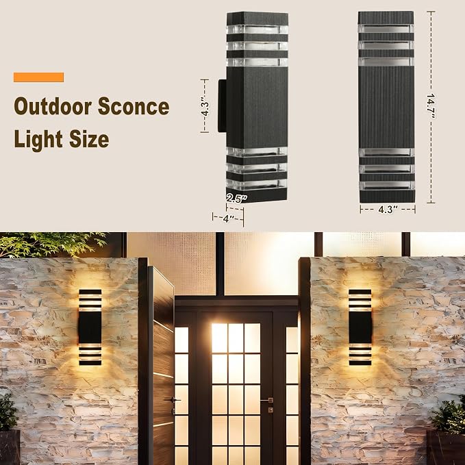 LMP Dusk to Dawn Outdoor Lighting,Aluminum IP65 Waterproof Wall Porch Light | Up and Down, 3000K 5W G10 Bulbs Included, ETL Certified, Outside Wall Exterior Lighting Fixtures for House,Front Door,Garage