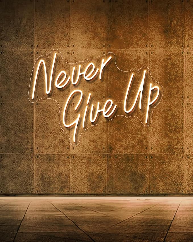 NEVER GIVE UP LED Neon Sign for Wall Decor,Neon Lights Party Decorations, USB Powered Switch Neon Lights lighting adjustable for Office Room, Gym Room, Man Cave, Gamer Room
