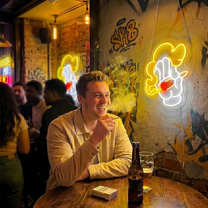 Cool Hand Neon Sign, Smoking Hand Led Sign for Wall Decor, Usb Powered Adjustable Brightness Glove Led Light for Bedroom Bar Club Pub Man Cave Shop Game Room Party Decor, Unique Gift