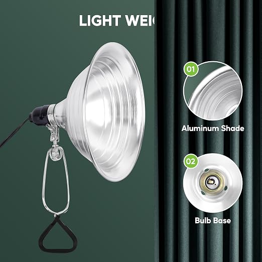 HealSmart 8.5" Clamp Light Socket, 150-Watt Maximum with 6 Feet 18/2 SPT-2 Cord, Aluminum Reflector E26 (no Bulb Included), for Reptiles and Plants Growing, 1-Pack