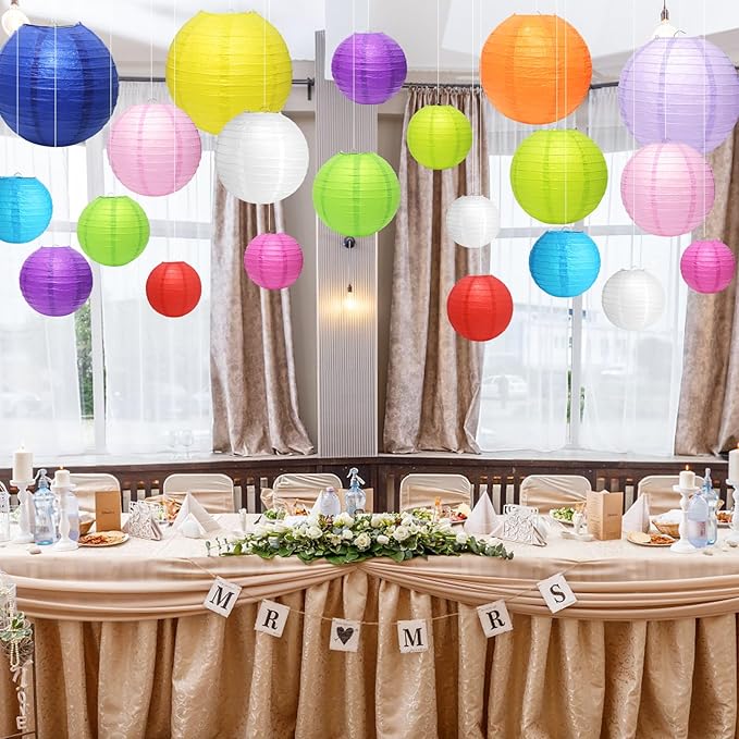 21 Pcs Hanging Paper Lanterns Decorative, Colorful Party Lanterns (4/6/8/10 Inch) Multicolor Chinese/Japanese Paper Hanging Decorations Ball for Classroom, Outdoor Party, Wedding, Birthday Decor