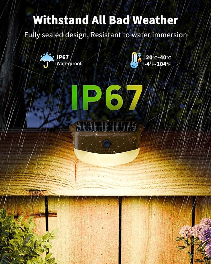 Solar Deck Lights Outdoor 4 Pack, 12 Color Changing Solar Powered Step Lighting with Remote, IP67 Waterproof Led RGB Colors Lamp for Outside Fence, Step, Stair Railing, Wall, Patio, Pool
