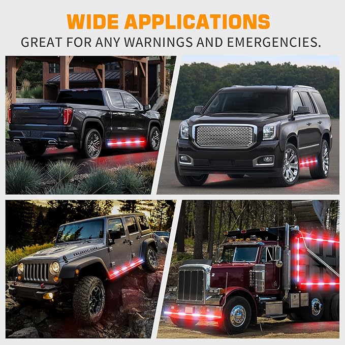 2PCS 70 inch Running Board Emergency Lights 864 LED Strobe Lights | Exterior Red White Flashing Warning Hazard Caution Safety Light Strip for Tow Plow Trucks Construction Vehicles Pickup