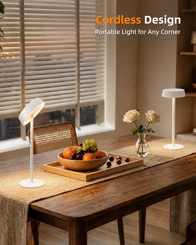 EZVALO Cordless Lamp, Rechargeable Table Lamp, Battery Operated | Portable Outdoor Waterproof, 3 Color Temps RGB, Dimmable Touch Control, LED Memory Function, Restaurant Dining Patio White2Pc