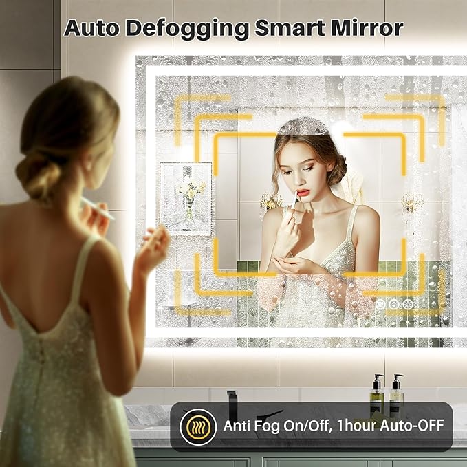 68x36 Inch LED Bathroom Mirror with Lights, Backlit & Front Lit | Anti-fog, 3 Color Dimmable, Memory Function, HD Reflection Tempered Glass, ETL Listed, IP54 Waterproof