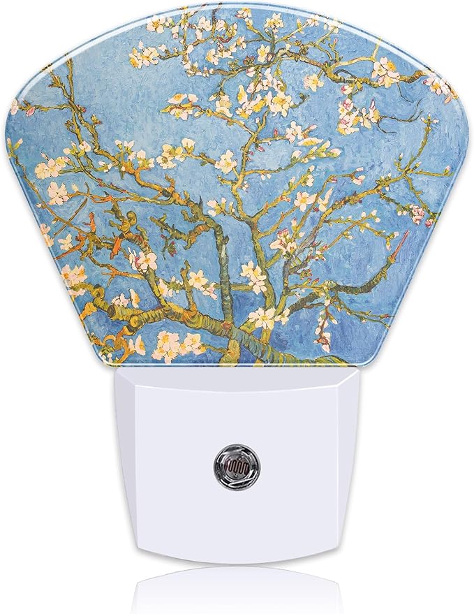 Blossoming Almond Tree Oil Painting Plug in Night Lights, Art Painting Nightlight Plug Into Wall Dusk to Dawn Sensor for Kid Girls Boys Women Bedroom,Hallway,Kitchen,Bathroom,Stairs Decor