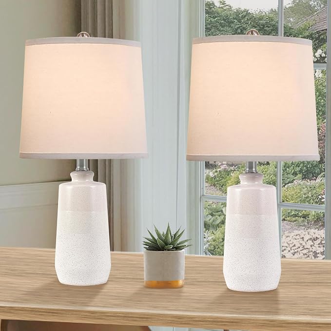 20.5" Ceramic Nightstand Lamps Set of 2 for Bedroom, White End Table Lamps | Minimalist Table Lamps for Living Room, All-White Ceramic Lamps, Matte Finish, Premium Ceramic, Beige Lamps for Sofa Table