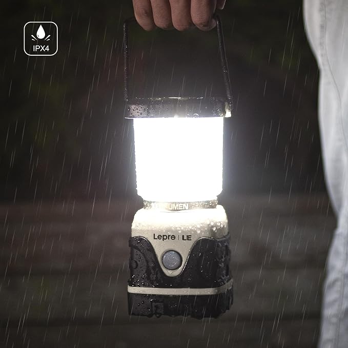 Lepro 1000LM Battery Powered LED Camping Lantern, White Tent Light with 4 Light Modes, Camping Essentials, Waterproof Lantern Flashlight for Camping, Emergency Light, Power Outage, Not Rechargeable