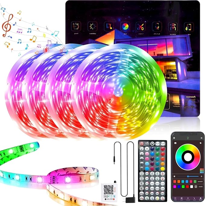 GANZQH 400FT RGB Led Lights for Bedroom with Remote & App Control, 4*100FT | Music Sync, Remote and App Control Led Light Strip Indoor, Color Changing Led Lights for Room Home Decor