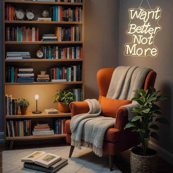 Want Better Not More Neon Signs for Wall Decor Gym Neon Light Up Fitness Club Bar Party Exercise Light Sign in Home Gym Warm White Letters LED Art Gifts for Teens and Adult