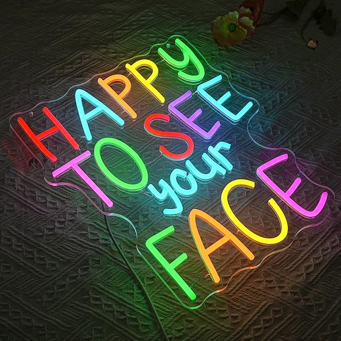Happy To See Your Face Neon Sign for Wall Decor Classroom Neon Light Colorful Letter LED Sign Dimmable Neon Light Sign for Classroom Bar Home shop Decoration