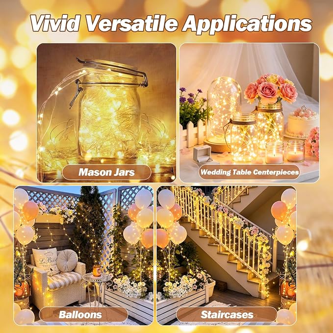20PACK Fairy Lights Battery Operated with Timer,Mini Fairy Lights | 7FT, 20LED Warm White, Flexible, Copper Wire,Batteries Included, 3 Modes, Twinkle Tiny Lights for Bulk Event, DIY Crafts