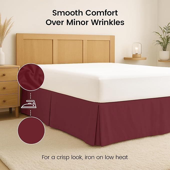 Utopia Bedding Queen Bed Skirt - Soft Quadruple Pleated Ruffle - Easy Fit with 16 Inch Tailored Drop - Hotel Quality, Shrinkage and Fade Resistant (Queen, Burgundy) | Easy Fit Design, Shrinkage & Fade Resistant, Hotel Style, Microfiber Durable Fabric, ...