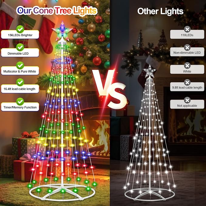 Prelit Christmas Cone Tree with Lights, 4FT 156LEDs Small Christmas Tree Light with Remote Control, Timer, 11 Lighting Modes, Artificial Outdoor Christmas Tree for Yard Porch Lawn Decorations