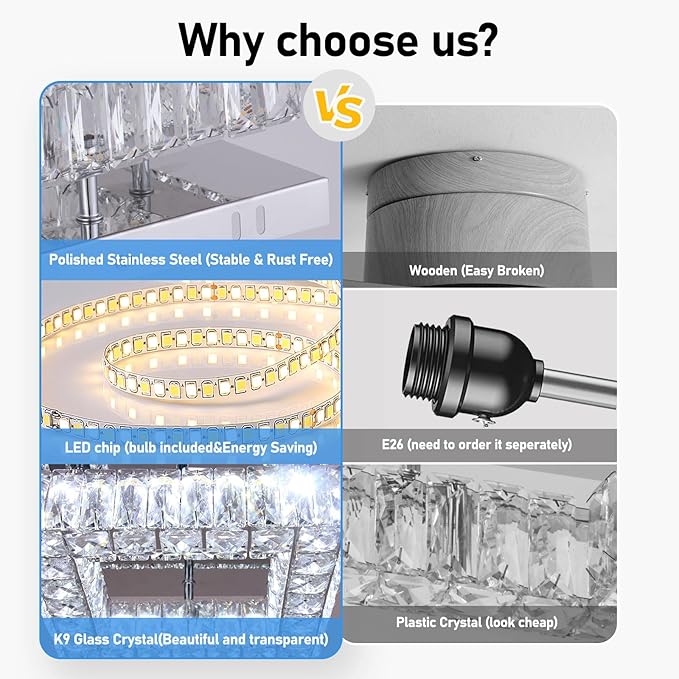 Mini Modern Crystal Chandeliers Square Flush Mount Ceiling Light LED Chandelier for Hallway Kitchen Foyer Dining Room,Dia 9.8",18 W 6000K