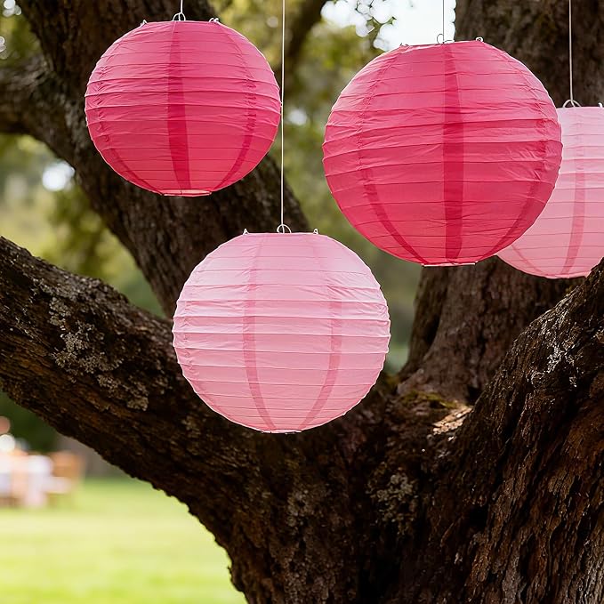 20Pcs Paper Lanterns Decorative, Pink Hanging Lanterns for Bridal Shower | 6"8"10" Hot Pink and Light Pink Round Paper Lanterns Decorations for Wedding Engagement Birthday Rustic Party Home Decor