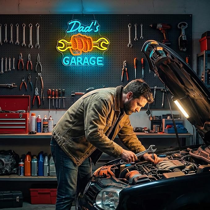 Dad’s Garage Neon Sign, LED Garage Neon Light for Men, Father’s Day Gift for Dad,Dimmable Garage Neon Light for Auto Repair Shop Man Cave Workshop Decor